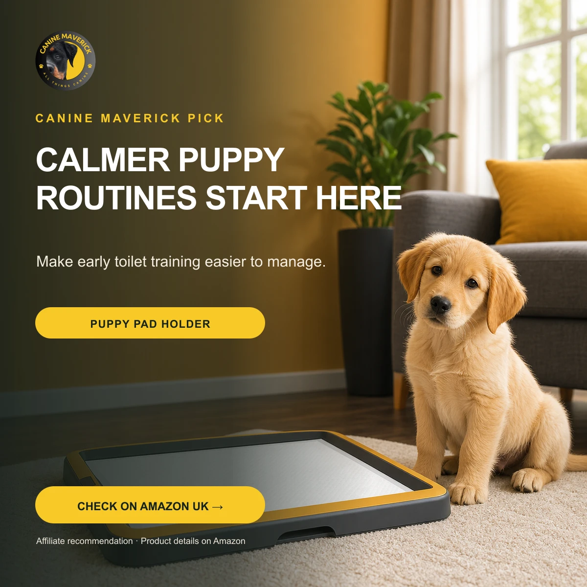 Canine Maverick promotional creative for Awesome Store indoor puppy-pad holder